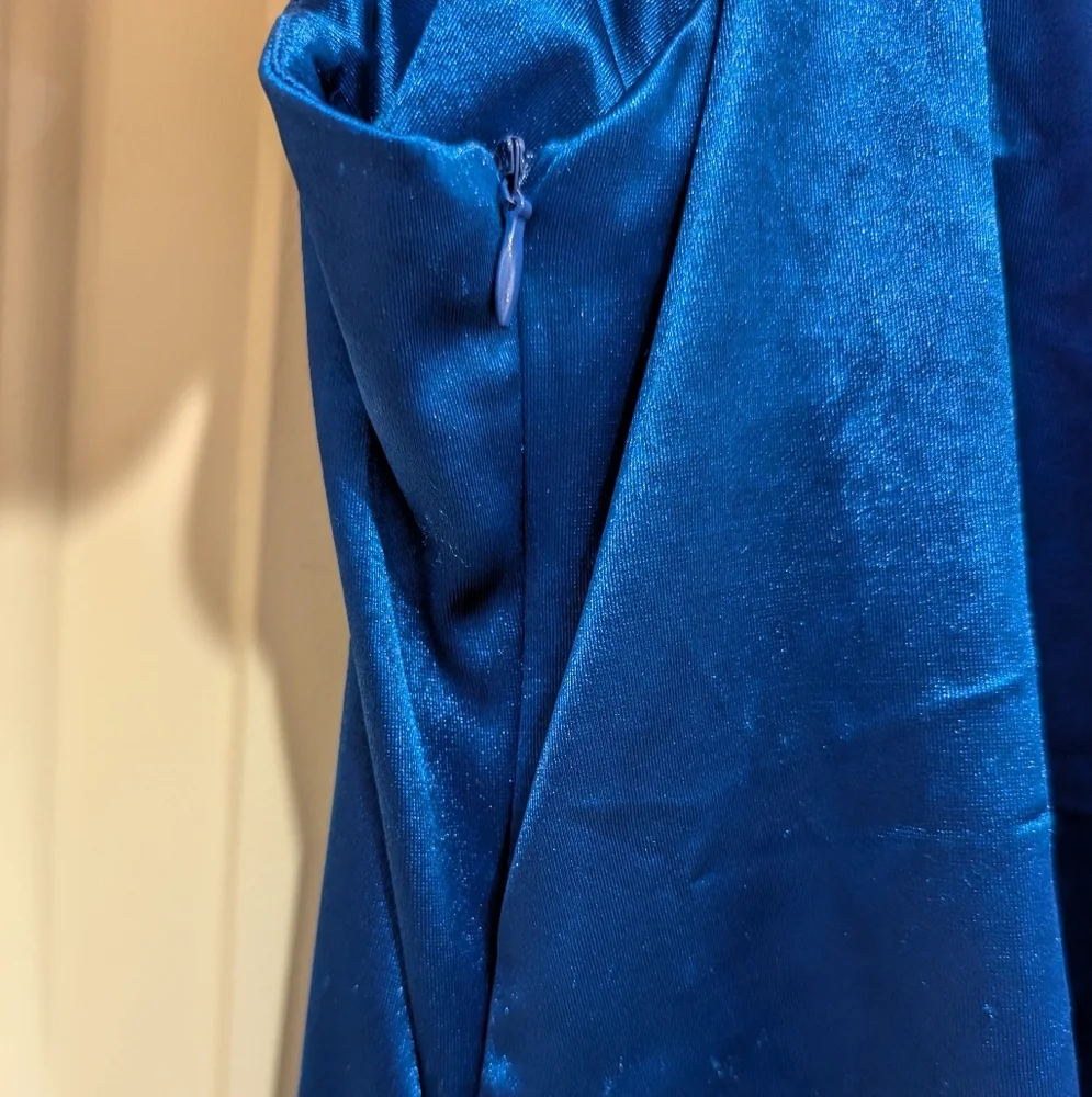 Faeriesty One Shoulder Sleeveless High Slit Blue Maxi Dress Large - Picture 8 of 12